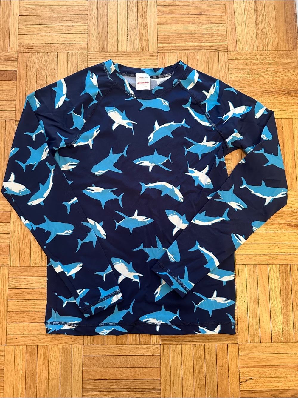 Hanna Andersson Navy Shark Print Long Sleeve Rash Guard